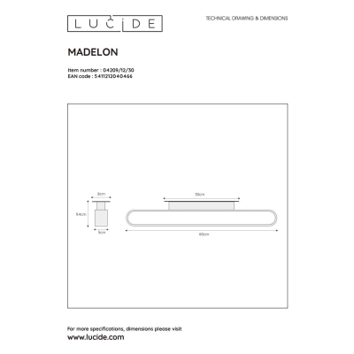 lafabryka.pl Kinkiet MADELON LED 1x9W 2700K IP44 Black 04209/12/30 Lucide